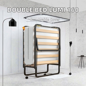 Cama Doble Europea Tapizada Suave Lumi 160x200 con Base de Láminas de Acero y Espacio de Almacenamiento Beige - Product Image 2