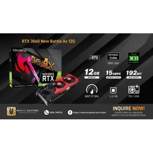 การ์ดจอประสิทธิภาพสูงสำหรับเล่นเกมบนเดสก์ท็อป RTX 3060 12G Battle AX รองรับ Ray Tracing และ DLSS สำหรับการเรนเดอร์เกม การตัดต่อวิดีโอ และกราฟิก - Product Image 1