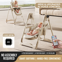 Chaise haute réglable pour bébé avec plateau, harnais de sécurité, siège rembourré et roulettes, pliage en un clic pour transformer en chaise berçante