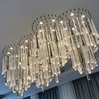 Lustre en verre soufflé multicolore fait main sur mesure pour hall d'hôtel, villa moderne, salon, plafond, verre bleu, LED