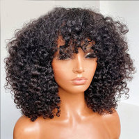 Perruque Pixie Bouclée Double Trame en Cheveux Naturels Bruts, 100% Cheveux Humains Brésiliens pour Femmes Noires, Densité 250%, Noire Naturelle, Longue avec Dentelle
