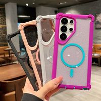 Étui de téléphone transparent robuste magnétique pour Samsung Galaxy S25 Ultra S24 Plus, coque rigide antichoc avec paillettes, Funda