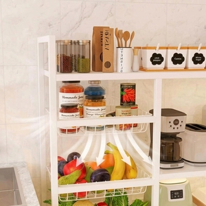 Mobile Four-Tier Metal <strong>Storage</strong> Rack Organizer Corner Kitchen Hardware Cabinet Vegetable Fruits Trolley Baskets <strong>Microwave</strong> <strong>Storage</strong> - Product Image 4