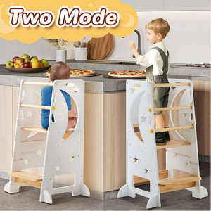 Tour d'apprentissage moderne en bois écologique pour enfants, idéale pour appartement, hauteur réglable, pliable, aide de cuisine avec motif lune - Product Image 5