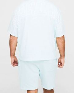 Ensemble T-shirt ample et décontracté bleu clair avec surpiqûres contrastées et short en jersey pour homme - Product Image 2