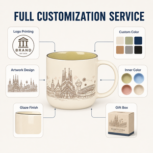 Taza de Cerámica de Porcelana Fina de la Sagrada Familia de <span class=keywords><strong>Barcelona</strong></span>, España, a Prueba de Fugas, con Cuchara, Diseño Arquitectónico, Taza de Viaje - Product Image 2