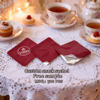 Sachet de thé plat jetable personnalisé à trois soudures latérales avec coins à peler, emballage individuel anti-humidité et anti-fuite
