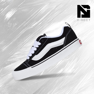 Vans Knu-Skool 'Black White' Zapatos de skate con cordones de lona en blanco y negro, punta redonda, transpirables, estilo vulcanizado, zapatillas para caminar - Product Image 1