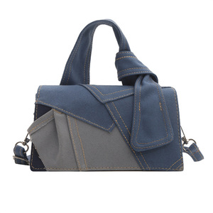 Bolso de hombro de mujer con diseño de retazos a la moda, bolso vaquero para mujer, bolso de mano vaquero de gran capacidad - Product Image 2
