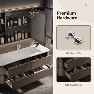 Mueble de Baño con Lavabo Simple/Doble de 60-92 Pulgadas con Luz LED, Mueble de Baño Suspendido en la Pared, Gabinete de Baño <span class=keywords><strong>para</strong></span> <span class=keywords><strong>Baños</strong></span> Minimalistas - Product Image 4