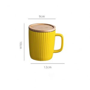 แก้วกาแฟเซรามิกสีพื้นเรียบง่ายสร้างสรรค์ ฝาไม้สีสันสดใส ขนาด 400 มล. แบบกำหนดเองได้ - Product Image 5