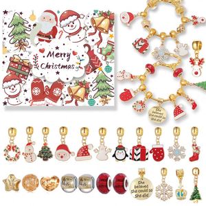 2023 nouveaux ornements de noël, bijoux de noël bracelet cadeau compte à rebours calendrier de l'avent bricolage collier de noël coffret cadeau boîte aveugle/ - Product Image 3