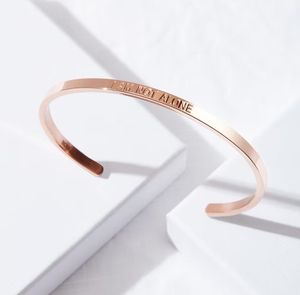 Mulheres Homens Afirmação Jóias EU SOU Feliz Amado Digno o Suficiente Cuff Bangle Citação Personalizada Rose Gold Black Silver Steel Bracelet - Product Image 3
