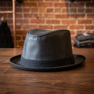 Black Pure Leather Cowboy <b>Hats</b> Handicrafts Genuine Buffalo Leather Fashion Adults Travel Eco-Friendly Outdoor Sun Beach Casual - Product Image 1
