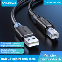 Cable USB para Impresora Mindpure de 6.6 Pies (2 Metros), Cable MIDI Trenzado de Nailon Tipo USB 2.0 a B para Escáner, Impresora HP, Canon, Epson, Brother, PC