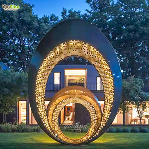 कला शहरी परिदृश्य आउटडोर बगीचे अमूर्त स्टेनलेस स्टील आधुनिक लूप की अंगूठी मूर्ति - Product Image 1