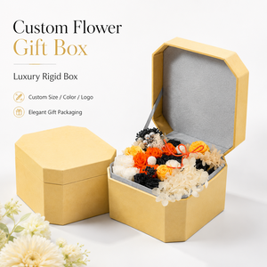Factory Direct Best Seller Luxury Custom Octagonal Velvet Flower Gift <b>Box</b> Custom Logo Yellow Packaging <b>Box</b> For Valentine's Day - Product Image 1