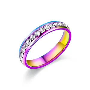 Stainless Steel Inside And Outside Arc Dotted With Diamond Jewelry Ring Ladies Fashion All Match Ring
