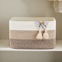 Panier de rangement tissé en corde de coton naturel Forme rectangulaire pour couverture d'oreiller de jouets-Matériau en tissu
