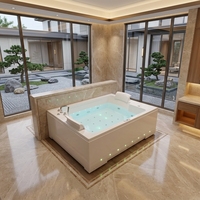 Baignoire Spa Intérieure 1,9 m pour 2 Personnes avec Double Fauteuil Inclinable et Perles Lumineuses Colorées, Hydrothérapie Relaxante