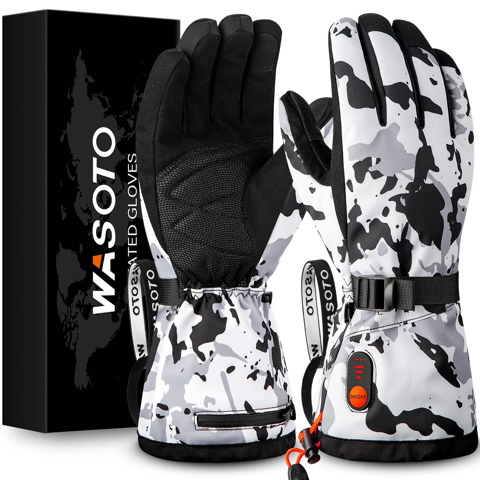 OEM nhà sản xuất màn hình cảm ứng trắng ngụy trang găng tay nóng có thể sạc lại pin sưởi ấm găng tay trượt tuyết săn bắn