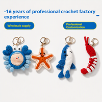 Porte-clés en crochet animaux marins faits main, peluches tricotées étoile de mer, requin, homard, crabe, breloque de sac, pendentif, cadeau