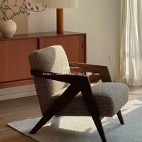 Fauteuil en bois massif de style Mid-Century Modern avec accoudoirs, idéal pour appartement, maison d'hôtes, salon, balcon, chambre à coucher