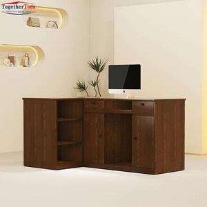 Modern <b>Reception</b> Desk with Integrated Storage Eco-Friendly Board Construction Built-In Glass Display Cabinet for Welcome Station - Product Image 3