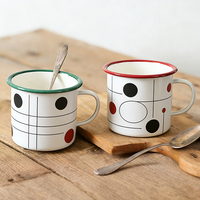 Mug de camping en émail avec poignée, personnalisable avec logo, 12 oz, réutilisable, en acier, à rebord roulé, vierge pour sublimation, pour café et thé