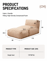 Fauteuil de sol inclinable en velours côtelé avec rembourrage en mousse déchiquetée, entièrement compressé, pour salle de jeux et dortoir - Vente en gros