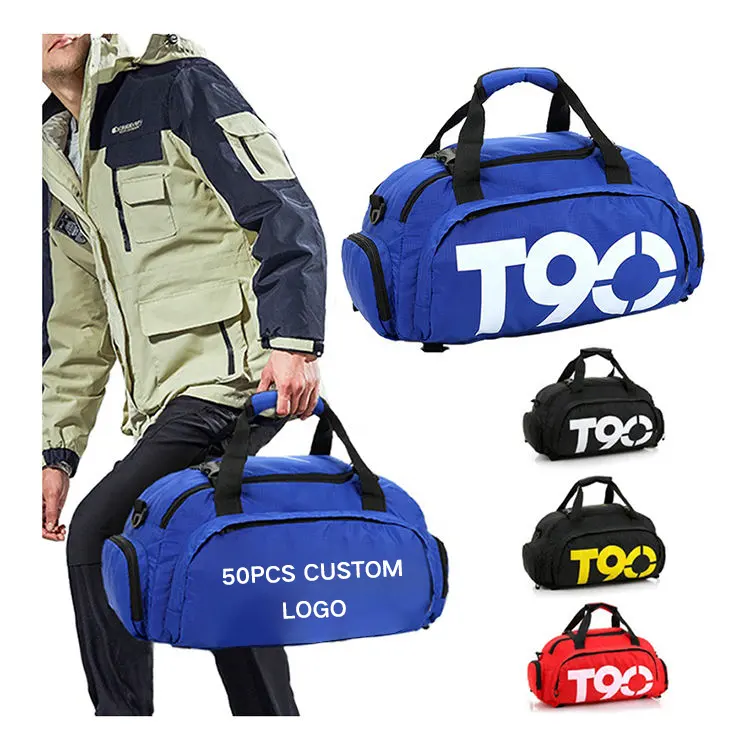 Hot Sale Custom Logo Large Capacity Waterproof Nylon Men Gym Sports Luggage Duffel Travel Bag with Shoe Compartment