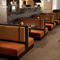Banc long de luxe pour café, salon de thé, hôtel, restaurant commercial, avec cadre métallique carré, table et chaise de restaurant, mobilier ST019
