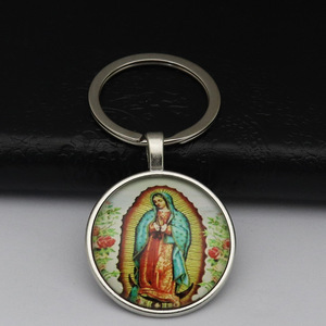 Tôn Giáo Virgin Mary retro kim loại thủy tinh Keychain Công Giáo may mắn thiên thần bé Mặt dây chuyền Rửa Tội bautizo ủng hộ vòng chìa khóa - Product Image 2