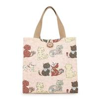 Sac fourre-tout en toile imprimé avec logo personnalisé, motif animal mignon, sac de courses, sac à main vintage avec bouton, sac en tissu de coton pour femmes et filles