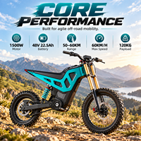 Moto électrique tout-terrain à pneus larges 48V 22.5AH à double suspension, 55 km/h, pour adultes, disponible depuis l'entrepôt d'outre-mer