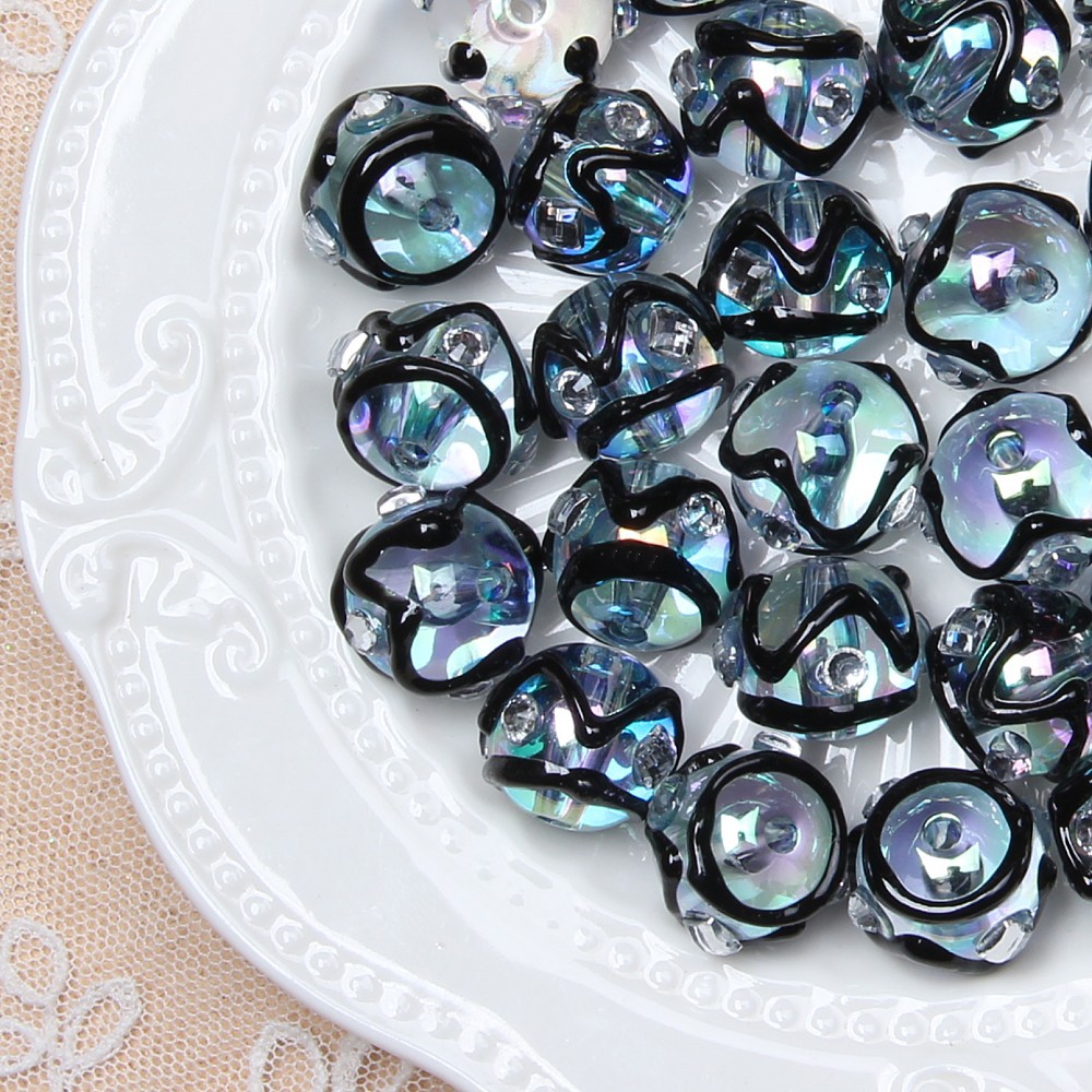 Handmade Cute DIY rainbow Loose Focal Bubblegum Diamond-set Sticky Flower Hand Painted Acrylic Beads