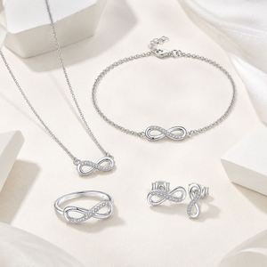Eternal Love <b>Infinity</b> Jewelry Set Rhodium Plated Necklace <b>Bracelet</b> Ring Earrings <b>Infinity</b> 925 Sterling Silver Jewelry Set - Product Image 2