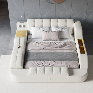 Letto matrimoniale in pelle imbottita bianca multifunzionale con Design speciale di lusso moderno - Product Image 4