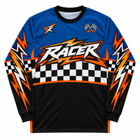 Jersey BMX MTB Grafis Vintage OEM Biru Hitam Kotak-kotak Sublimasi Cetak Logo Nama Acara Bahan Mesh untuk Sepeda Gunung dan Dirt Bike