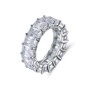 DSR168 925 sterling silver Iced out micro pave prong set square zircon wedding band engagement rosary brand ring