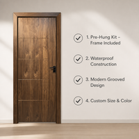 Kit d'installation de porte intérieure pré-assemblée moderne en bois massif rainuré, étanche, pour projets de construction résidentielle aux États-Unis