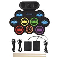 Nouvelle batterie électronique portable et durable, kit de batterie à rouler avec 9 pads et haut-parleur stéréo intégré, pour professionnels et débutants