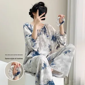 Cotton Silk 2 Piece Shorts Set Women Spring Summer 2025 New Long-Sleeved Breathable Casual Loose Fit Home <strong>Wear</strong> - Product Image 2