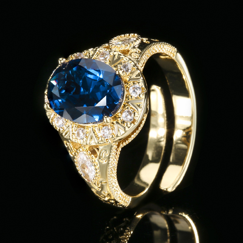 adjustable size Gold blue pointed crystal ring