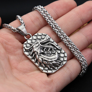 Yunnique – collier avec pendentif Dragon en acier inoxydable pour hommes, design géométrique carré, bijoux cadeau - Product Image 3
