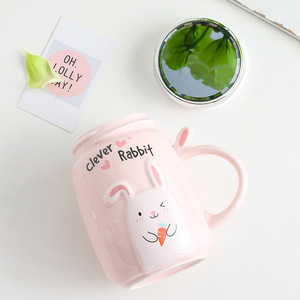 Taza de Cerámica <span class=keywords><strong>Kawaii</strong></span> con Forma de Conejo y Tapa, Tazas de Leche Novedosas para la Mañana, Regalo para Niñas, Taza de Café de Cerámica - Product Image 5