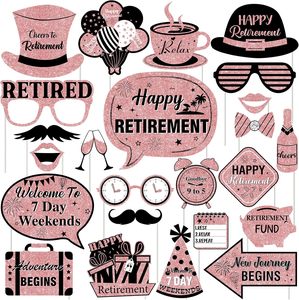 Decorazioni per Festa di Pensionamento in Oro Rosa, 24 Pezzi di Accessori per Foto, 'Cinque Anni di Pensionato' - Decorazioni per Festa di Pensionamento per Donne - Product Image 1