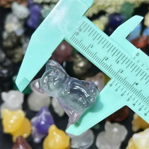 Crystal Crafts Small Cute Animal Polished Moss Agate French Bulldog Natural Mixed Material Dog Carving For Home Ornament