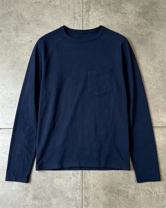 Camiseta de Manga Larga para Hombre, Color Azul Marino, Corte Regular, Cuello Redondo, Manga Raglán, Tejido de Algodón, Color Sólido, Bolsillo Frontal - Product Image 1