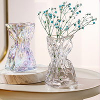 Vase en verre cristal transparent de luxe léger, forme origami, récipient à fleurs personnalisé pour la décoration intérieure, décoration de bureau, cadeau, vente en gros